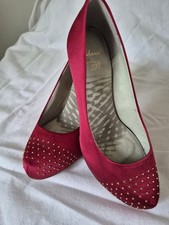 Stunning Clarks Cushion Soft  Red Gold Studded Satin Shoes Uk 5 New Without Box