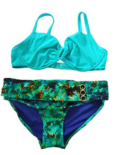 M&Co Green Mix Peacock Plumes/BHS Riviera Turquoise Underwired Bikini UK 12/16