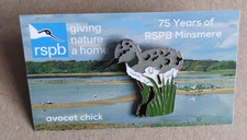 rspb badge: Avocet chick on Minsmere card