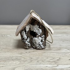 Hanging Bird House Christmas Decoration Made Of Bark. 4 Inches Tall.
