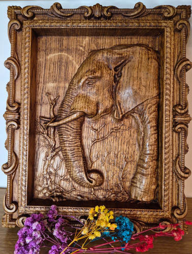 Hand carved oak wood elephant - carved,