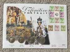 The Definitive Portrait Coin Cover.  4 Coins & 11 Stamps In Numbered FDC