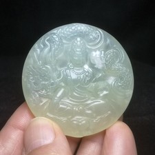 5 cm Old Chinese Jade Hand-carved Dragon Guanyin Avalokitesvara Statue Pendant