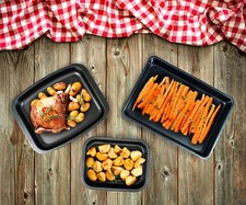 Roaster Set 3pc Non-Stick Roasting Tray Cooking Oblong Roaster Oven Baking