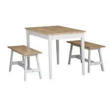 Oak + White Bench Dining Table Set 4 Seater Melrose Ex Display Boxed *Scratches