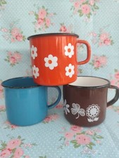 Harlequin Set Of Three Enamel Ware Cups