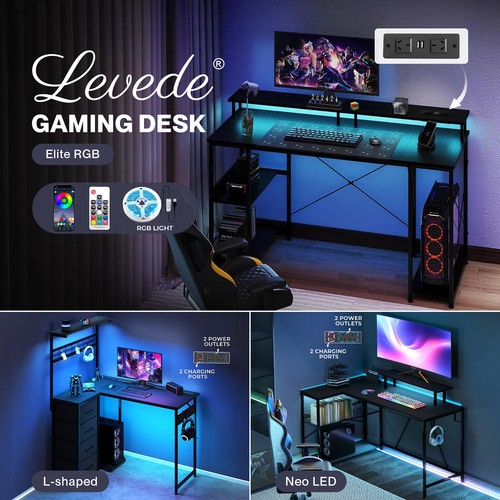 Levede gaming desk rgb led - desk,