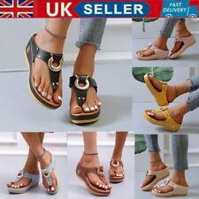 Womens Summer Beach Sandals Casual Flip Flops Ladies Mid Wedge Shoes Size UK 3-8