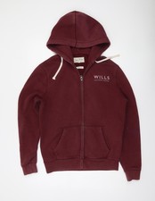 Jack Wills Men's Red Full Zip Hoodie Size M Fleece Lined