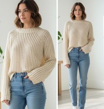 Ladies Marks Open Knit Jumper Long Sleeved 100% Cotton Knit Crochet Sweater NEW