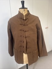 Men’s Vintage Brown Linen Frogged Button mandarin  Jacket / Coat - large