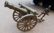 Vintage Table Top Double Cannon Ornament with Soldier brass army military
