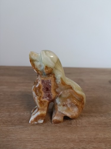 Vintage carved green onyx dog - carved,