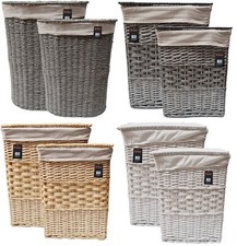 Wicker Laundry Basket With Lining & Lid Bathroom Washing Storage Hamper Bin