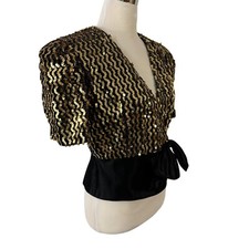 Barbara Chodos Michael Marcella Gold & Black Sequin Top Size 8 Vintage 1980s USA