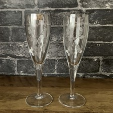 Rona Crystal Hand Cut Floral Design Champagne Prosecco Flutes Glasses Set Of 2