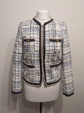 Zara Textured Weave Boucle Embroidered Blazer Jacket Sequin Details Size XS