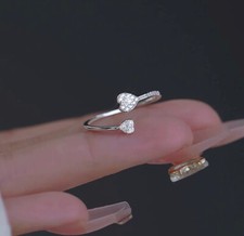 Vintage Double Heart Adjustable Ring 925 Sterling Silver Women Jewellery Gift UK
