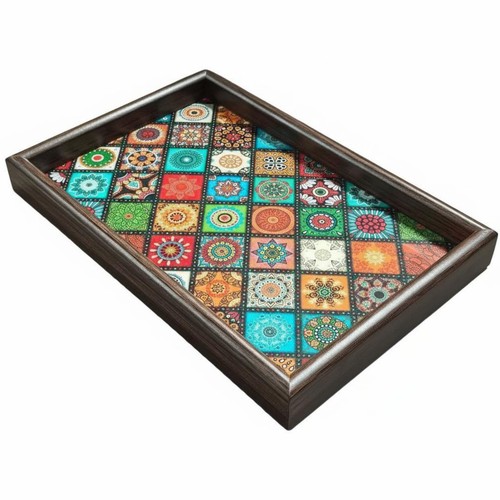 Mandala tile art tray - tile,