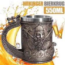 Viking Beer Coffee Mug 550ml Horn Nordic Stainless Steel Beer Skull Tankard Cup