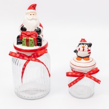 2 Christmas Novelty Glass Jars