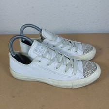 Converse All Star  White  Leather Trainers Size Uk 4 Sparkle Sequin Diamante 
