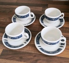4pcs Royal Doulton Tea Cups   Saucers Steelite Blue Marine Band Pattern 