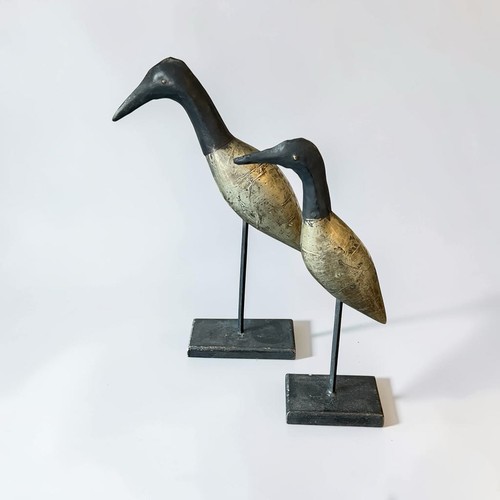 Pair carved wood bird - carved,