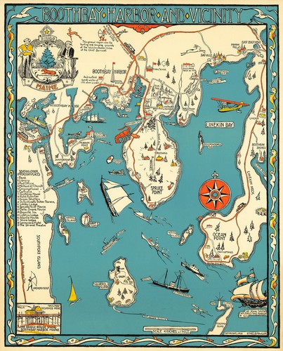 Early pictorial map maine - early, of