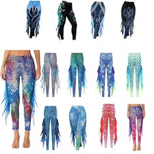 Mermaid Print Leggings for Women Fish Scale High Waisted Pants Cosplay Costume
