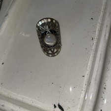 Full Finger Knuckle Joint Stretch Ring Silver Faux Moon Stone4cm Long  size v