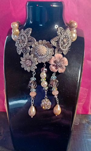 Beaded pearl crystal floral - crystal,