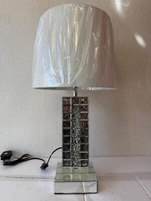Brand New Crystal Mirrored Table Lamp with a White Lamp Shade 