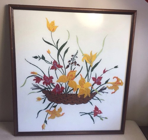 Vintage crewel framed - vintage,
