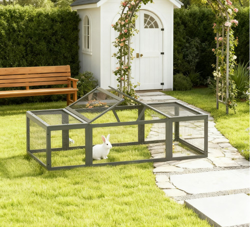 Large wooden rabbit hutch - rabbit,