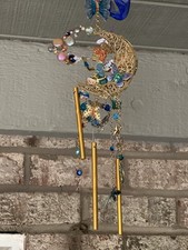 Kirks Folly “Pipe Dream” Fairy on Moon Wind Chime – Goldtone, 14″, Rare