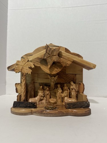 Hand carved wood nativity - wood,