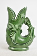 Shreve Crump & Low Boston Green Gurgling Cod Fish Pitcher Jug Decorative Vase 7"