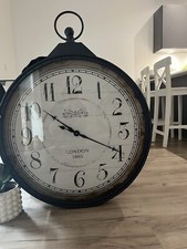 wall clock extra large industrial vintage distressed dark blue pocket watchstyle
