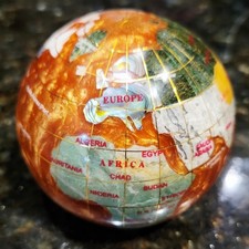 Alexander Kalifano Mini World Globe Hand Carved Gemstone Paperweight 3"