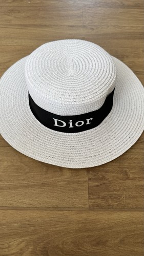 Dior white straw boater hat - boater,