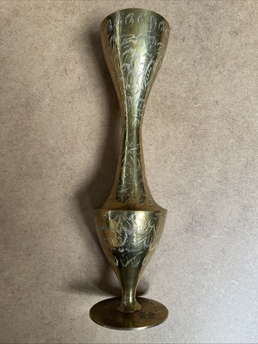 Vintage engraved brass bud - vintage,