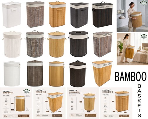 Bamboo laundry basket with - bamboo, lid