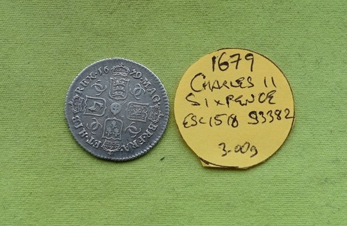 1679 silver sixpence coin - sixpence,