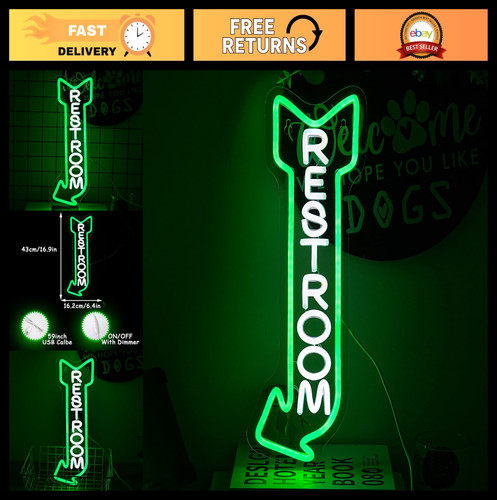 Restroom neon sign wall - restroom, decor