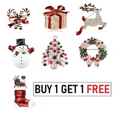 Christmas Brooch Badge Rhinestone Crystal Enamel Brooch Pin Xmas Tree Santa Gift