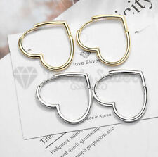 30mm 925 Sterling Silver Love Heart Hinged Hoop Earrings Womens Girls Jewellery