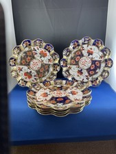 6 Antique Imari Painted Pretty Scallop Edge Plates Davenport Porcelain 2614 
