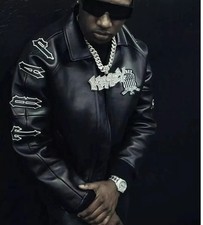 Men's Avirex Black Real Bomber American Flight Jacket Leather Jacket for Men