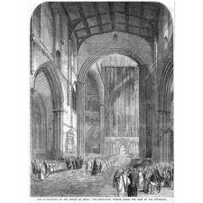 Installation of Bishop of Ripon; Procession in Cathedral - Antique Print 1857